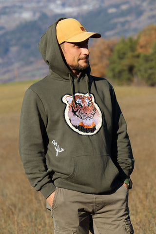 Sweat à capuche / Hoodie Vert brodé Tigre