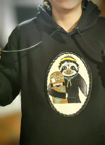 Sweat à capuche / Hoodie Noir Brodé Paresseux Skateur